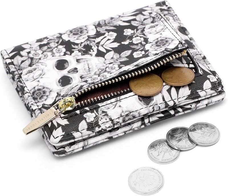 Altally Small Women Wallet RFID Blocking Bifold Pocket Wallet Slim Compact Ladies Purse Mini Wallets For Women (Skull) - Image 2